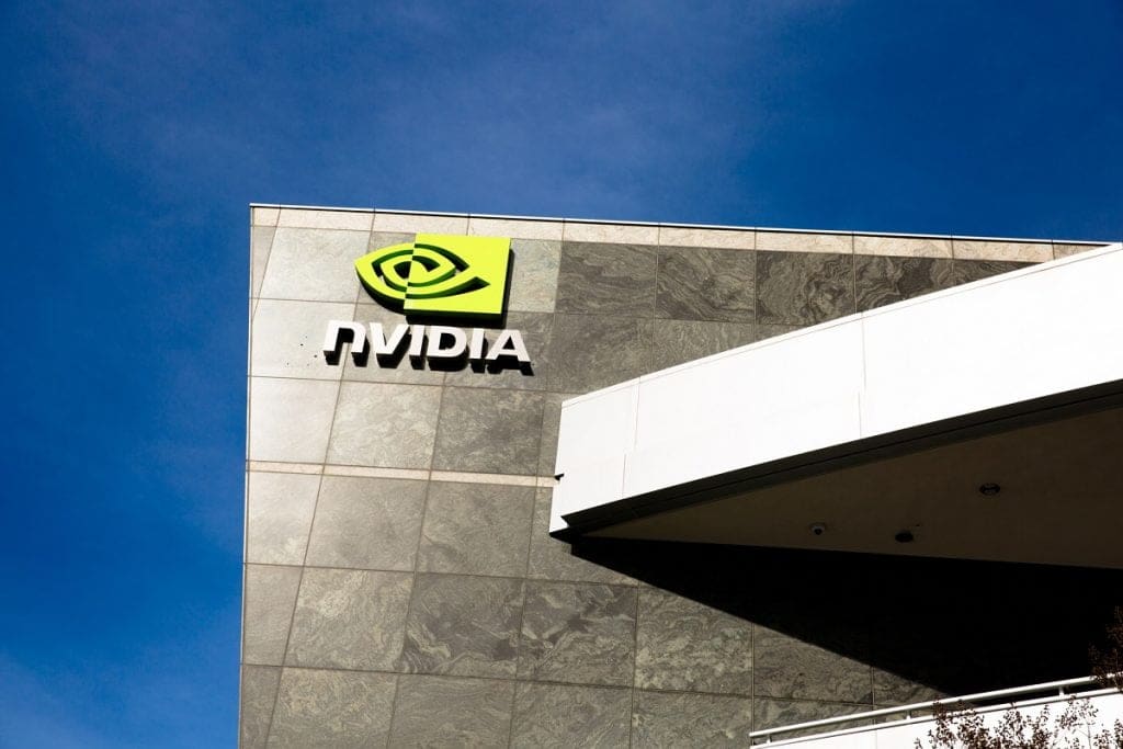 The logo of technology company Nvidia is seen at its headquarters in Santa Clara, Calif., Feb. 11, 2015. (REUTERS/Robert Galbraith) (REUTERS / Reuters)