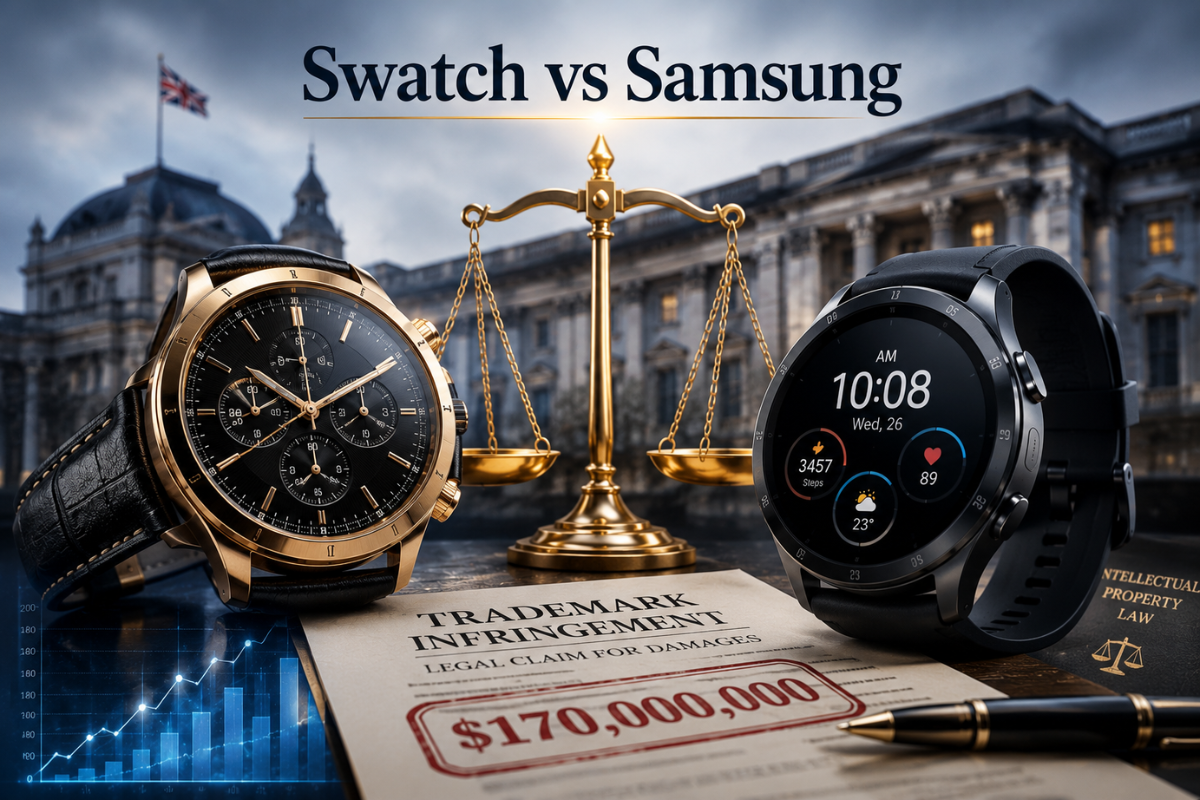 Swatch and Samsung involved in a UK trademark lawsuit over smartwatch watch-face designs.