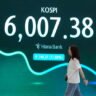 Screen displaying South Korea's KOSPI stock index during a sharp market decline, reflecting the record two-day rout tied to SK Hynix earnings and AI chip stock valuations