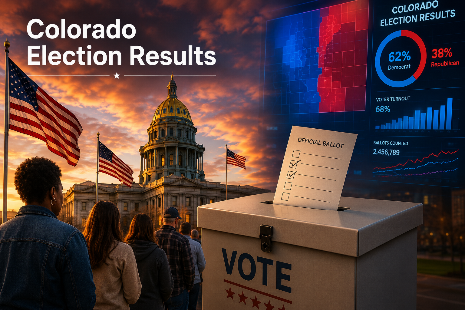 Colorado State Capitol during the 2026 Democratic primary election as voters cast ballots in Colorado election results.