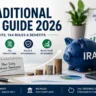 Traditional IRA Guide 2026 showing contribution limits, tax deductions, retirement growth and IRA planning