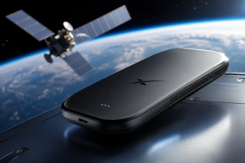 Concept illustration of a futuristic AI device linked to SpaceX and Elon Musk, representing reports about a prototype AI-powered handheld technology.